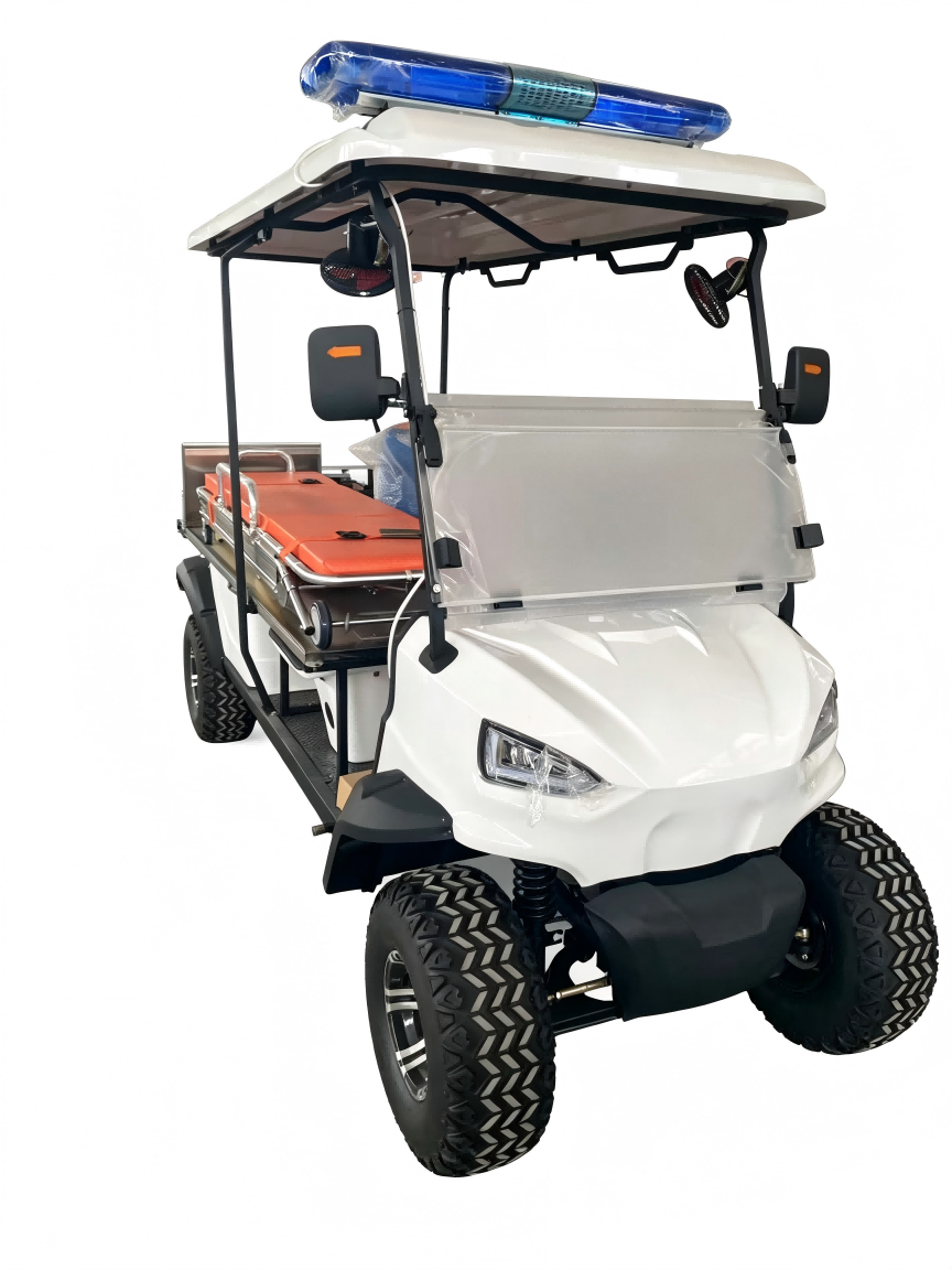 4 Seater Electric Medical Rescue Golf Cart Equipped with Patient Transfer Stretcher